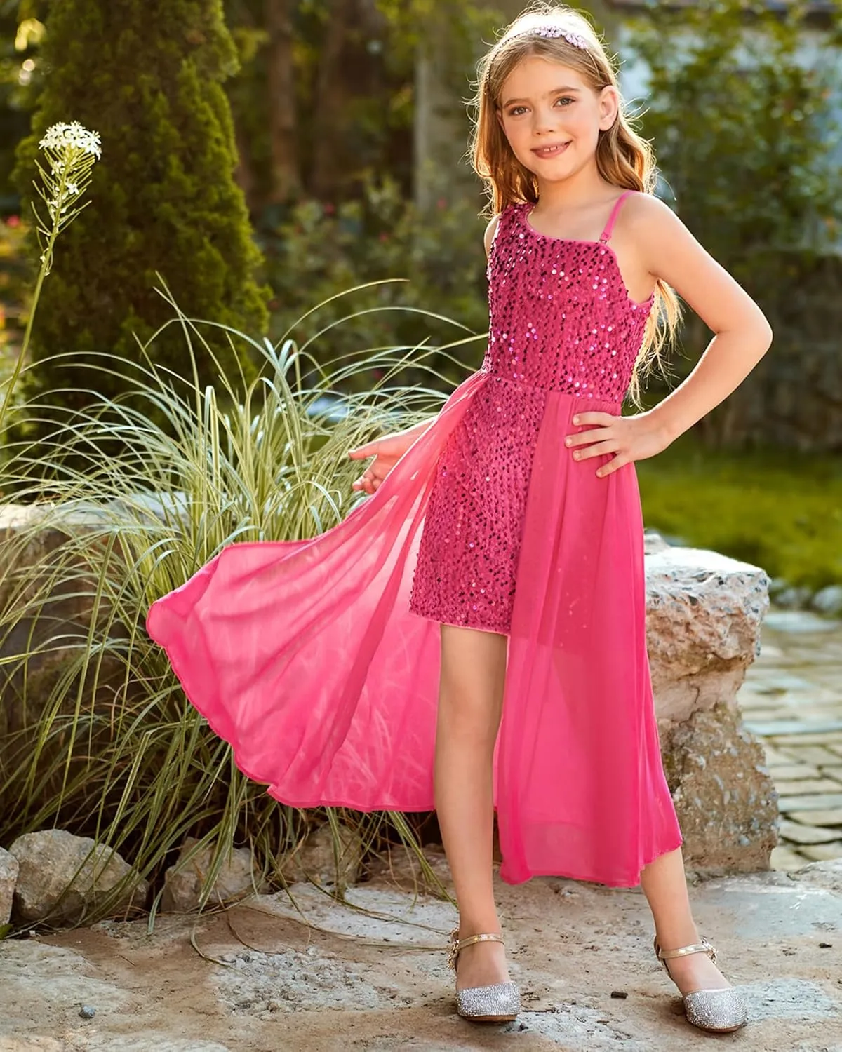 GRACE KARIN Girls Sequin Dress One Sleeve Formal Pageant Prom Party Dresses Size 5-14