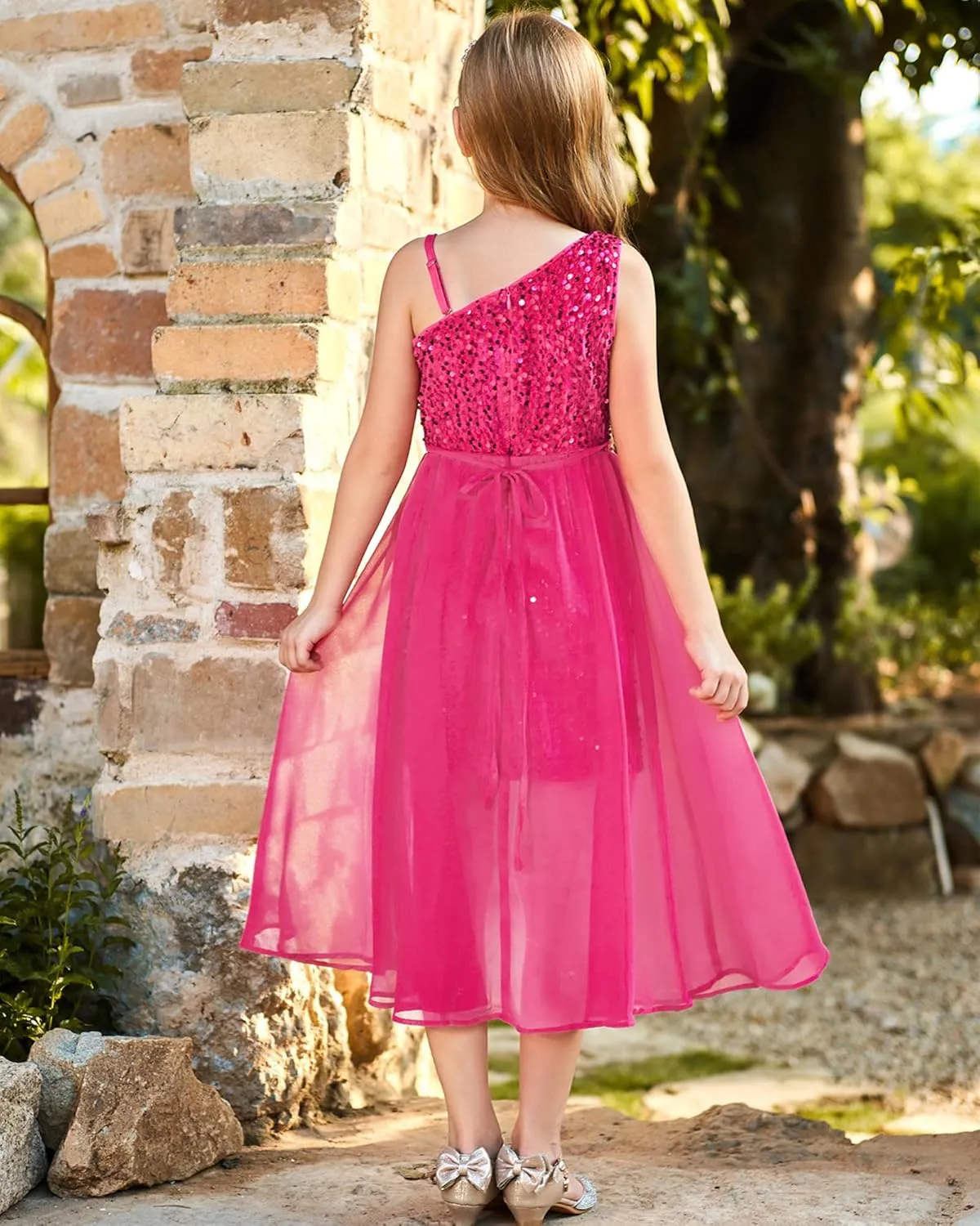 GRACE KARIN Girls Sequin Dress One Sleeve Formal Pageant Prom Party Dresses Size 5-14
