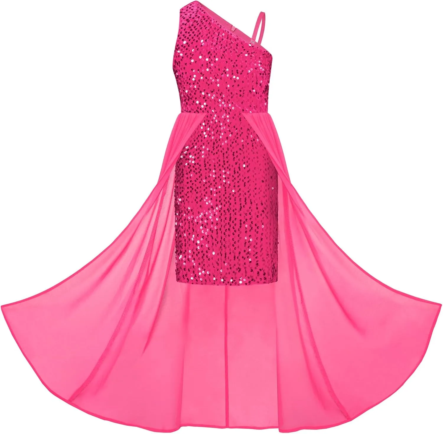 GRACE KARIN Girls Sequin Dress One Sleeve Formal Pageant Prom Party Dresses Size 5-14