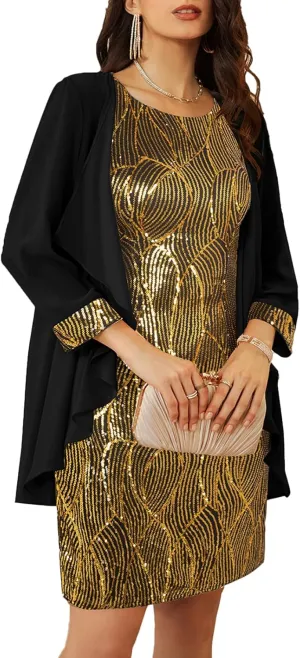 GRACE KARIN Women's Sequin Dress - Wedding Guest & Mother of The Bride Formal Dress - Two Piece Knee Length