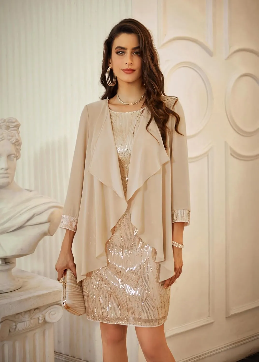 GRACE KARIN Women's Sequin Dress - Wedding Guest & Mother of The Bride Formal Dress - Two Piece Knee Length