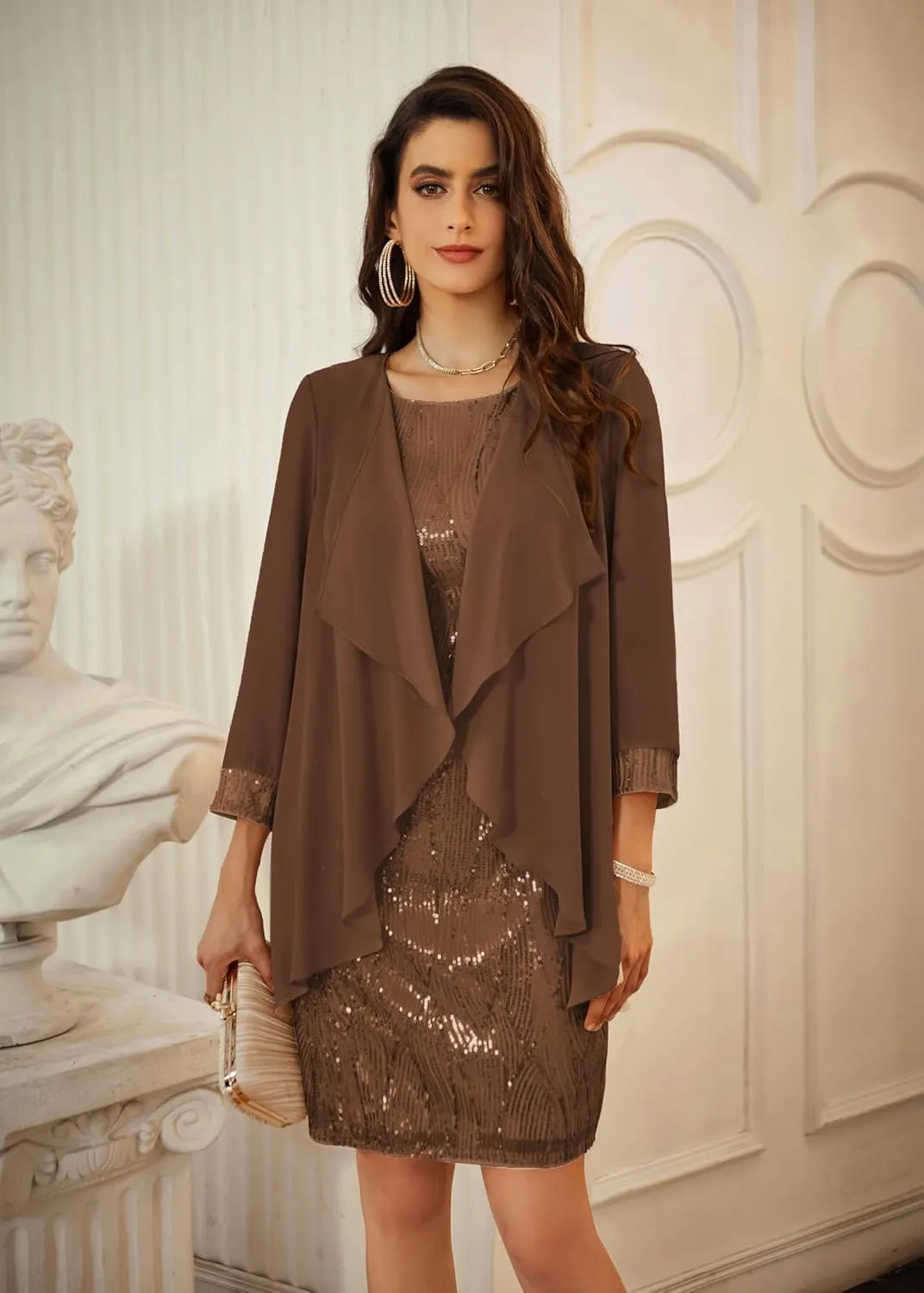 GRACE KARIN Women's Sequin Dress - Wedding Guest & Mother of The Bride Formal Dress - Two Piece Knee Length
