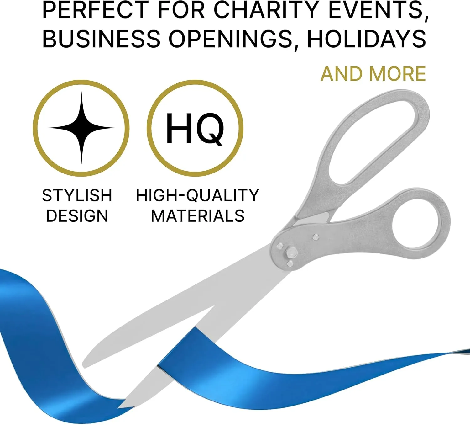 Grand Opening Ceremony Kit — 25" Giant Ribbon Cutting Scissors Silver and Royal Blue Satin Ribbon for Grand Openings Inaugurations Ceremonies & Special Events