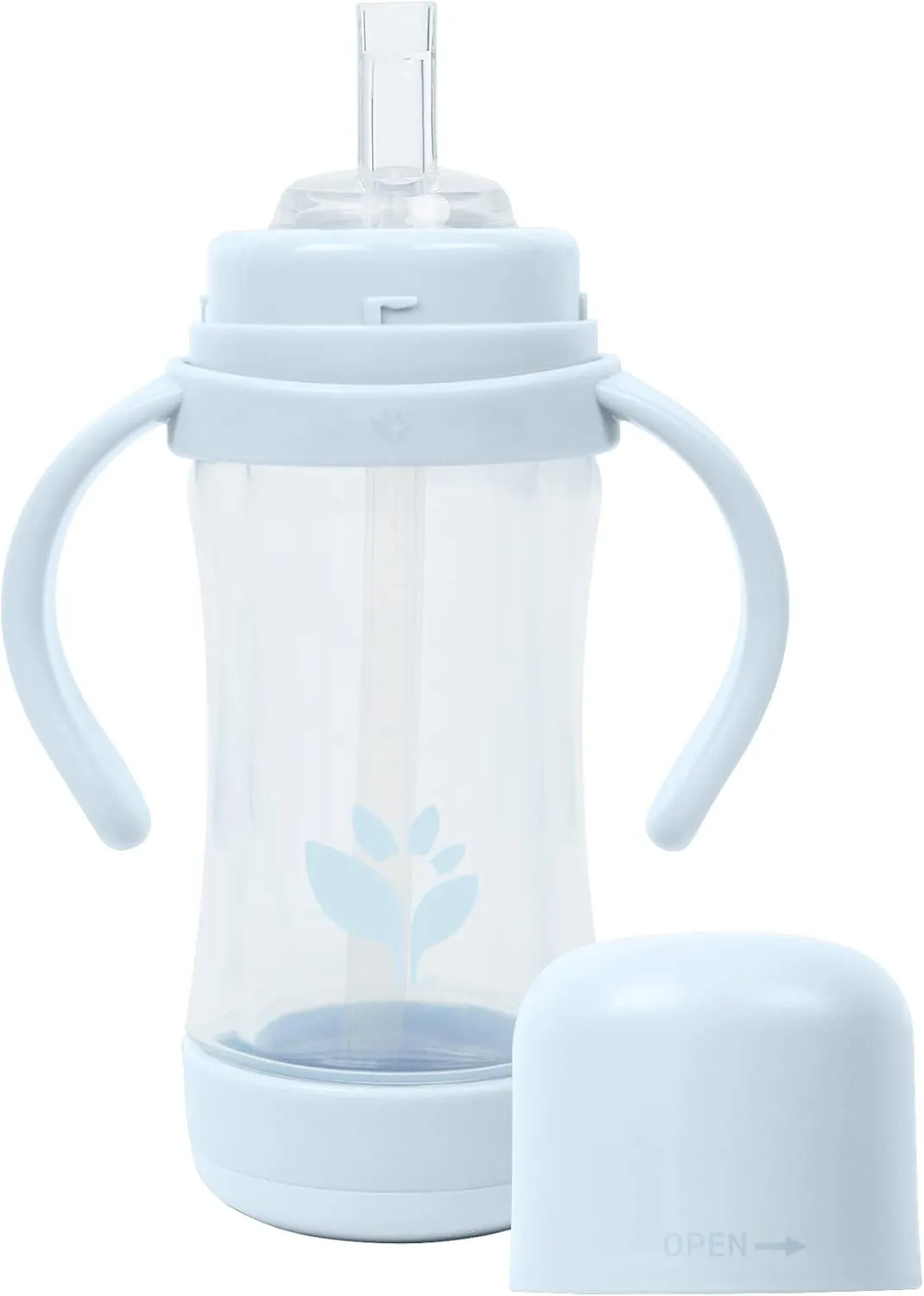 green sprouts® Glass & Sprout Ware® Sip & Straw 5oz., 6mo , Plant-Plastic, Platinum-Cured Silicone, Dishwasher Safe, Grows with Baby, Tested for Hormones, 5oz, Light Blueberry