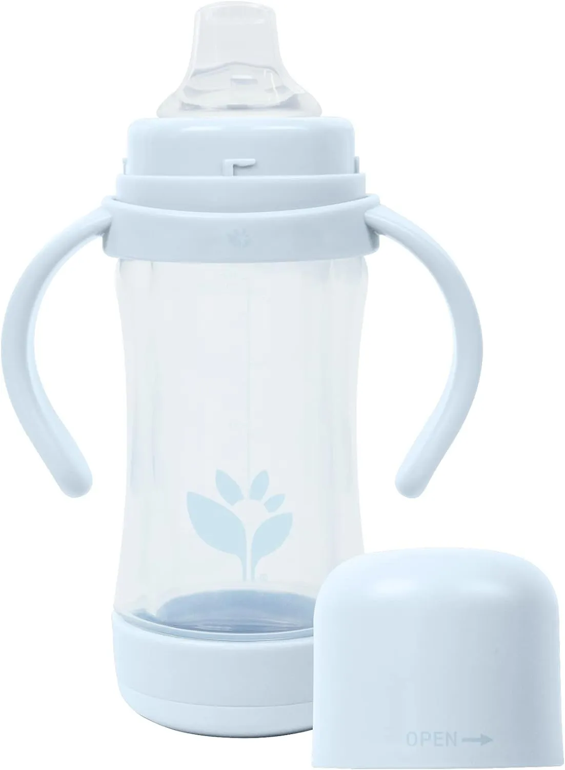 green sprouts® Glass & Sprout Ware® Sip & Straw 5oz., 6mo , Plant-Plastic, Platinum-Cured Silicone, Dishwasher Safe, Grows with Baby, Tested for Hormones, 5oz, Light Blueberry