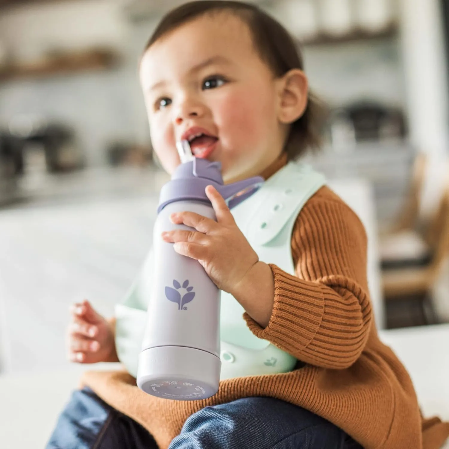 Green Sprouts® Sprout Ware® Straw Bottle 10oz., 6mo , Plant-Plastic, Platinum-Cured Silicone, Dishwasher Safe, Grows with Baby, Tested for Hormones - Plum
