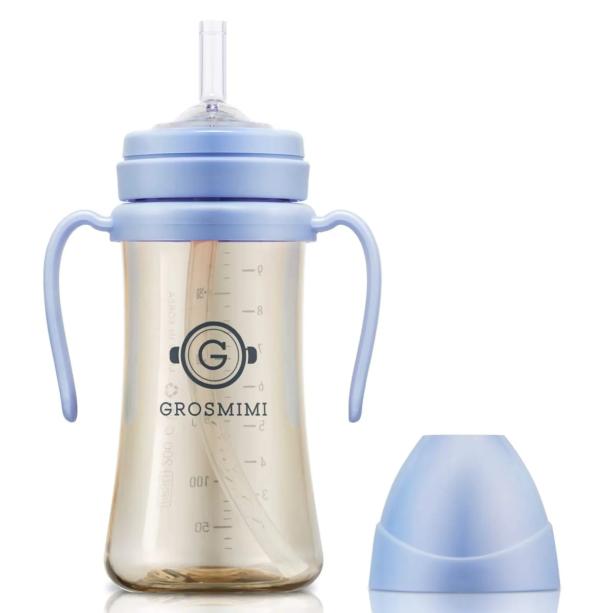 GROSMIMI Spill Proof no Spill Magic Sippy Cup with Straw with Handle for Baby and Toddlers, Customizable, PPSU, BPA Free 10 oz (Sky blue)