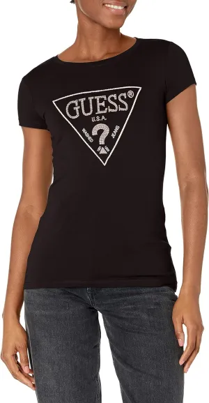 GUESS Women's Short Sleeve Embellished Logo R3 Tee