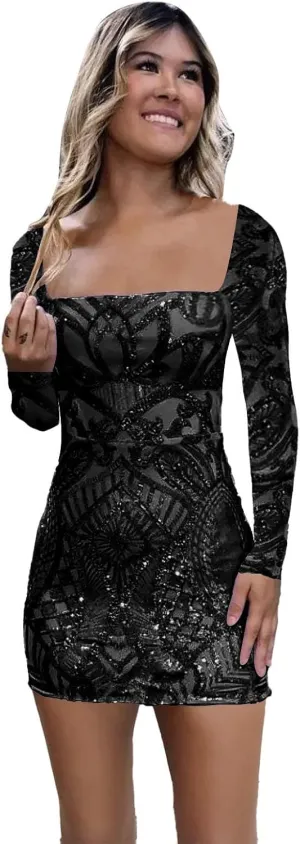 GUKARLEED Women's Sequin Homecoming Dresses 2025 Long Sleeve HOCO Dress Prom Dresses for Teens Short Mini Tight Formal Gowns