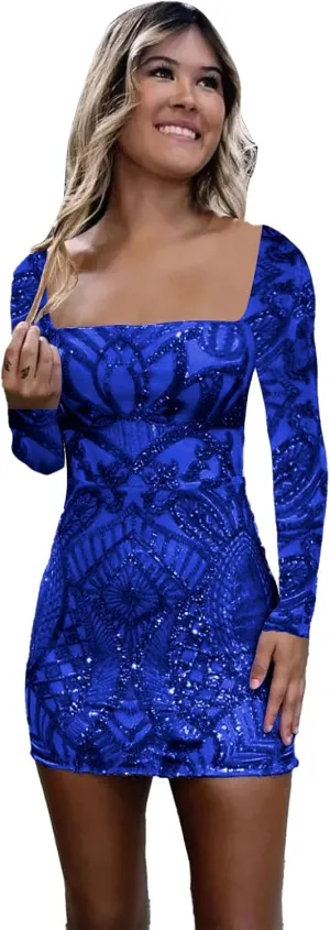 GUKARLEED Women's Sequin Homecoming Dresses 2025 Long Sleeve HOCO Dress Prom Dresses for Teens Short Mini Tight Formal Gowns