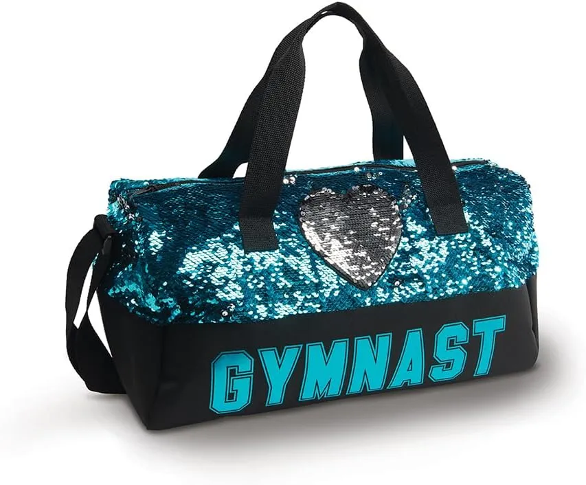 Gymnastics Duffle Bag Turquoise Silver Sequin Heart by Dansbagz