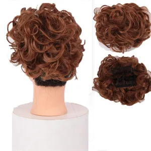 Hair Bun, Synthetic Comb Clip - In Curly Hair Bun Extension for Women - Ideal Chignon Updo Cover Hairpiece,for Daily Wear(Brown red)