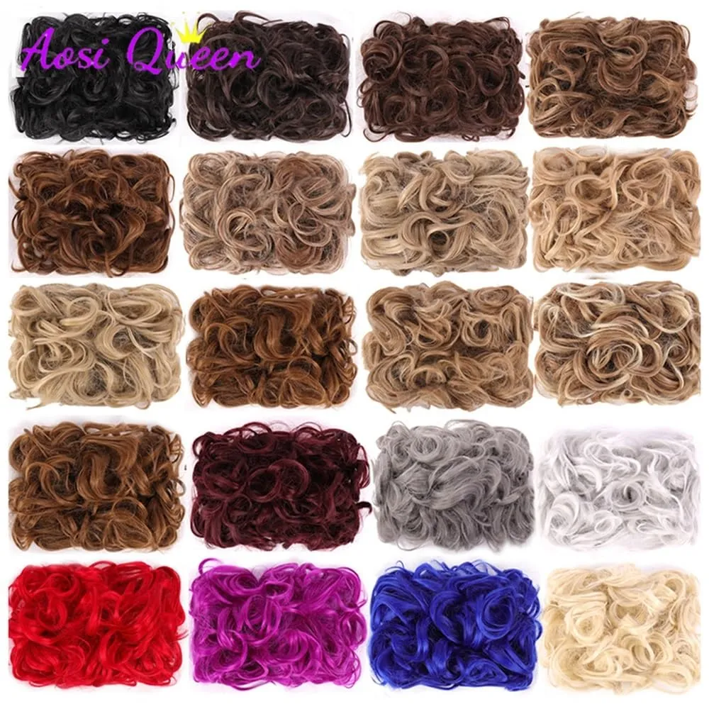 Hair Bun, Synthetic Comb Clip - In Curly Hair Bun Extension for Women - Ideal Chignon Updo Cover Hairpiece,for Daily Wear(Brown red)