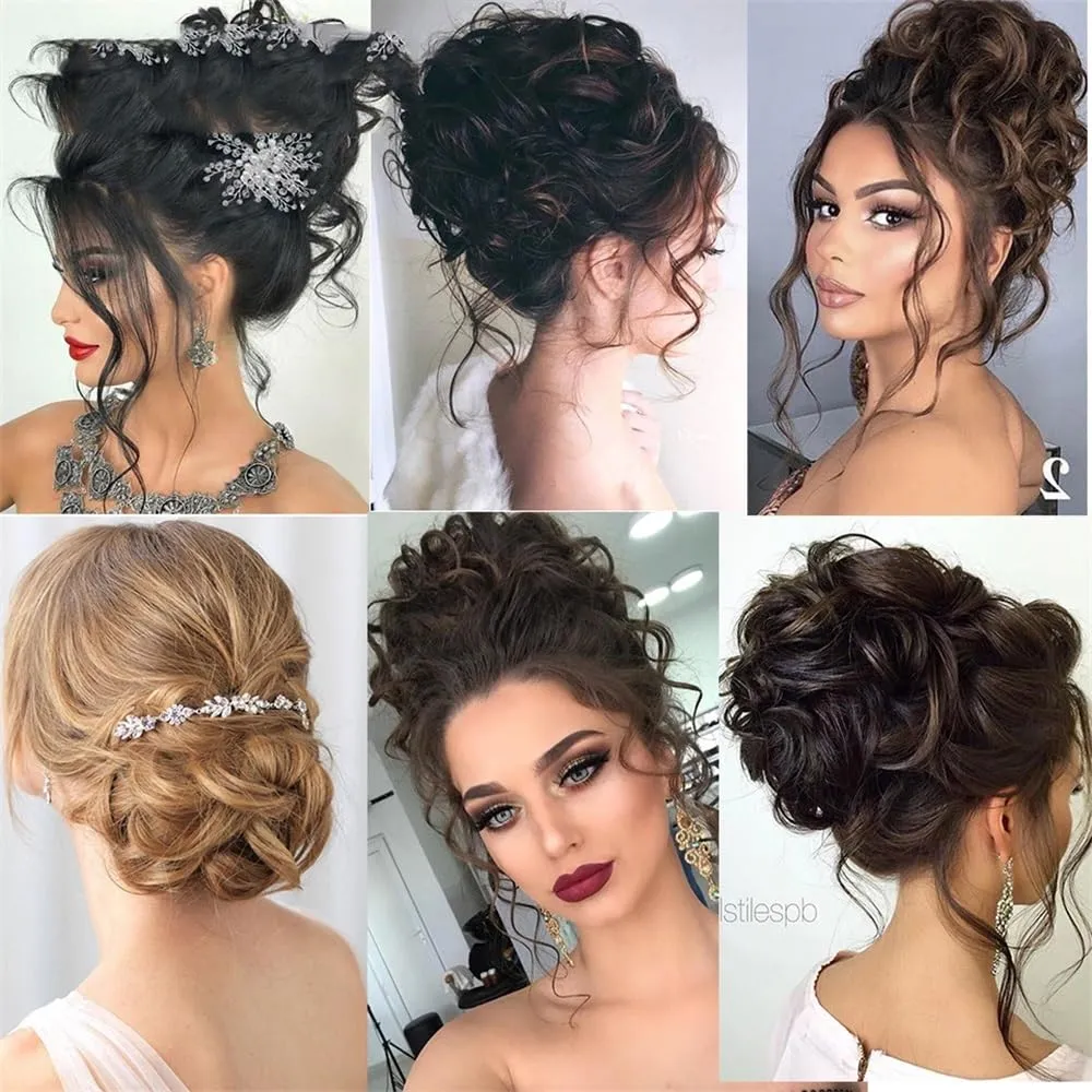 Hair Bun, Synthetic Comb Clip - In Curly Hair Bun Extension for Women - Ideal Chignon Updo Cover Hairpiece,for Daily Wear(Brown red)