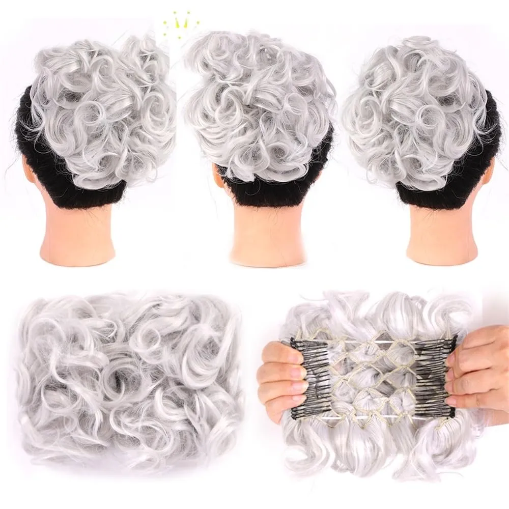 Hair Bun, Synthetic Comb Clip - In Curly Hair Bun Extension for Women - Ideal Chignon Updo Cover Hairpiece,for Daily Wear(Brown red)