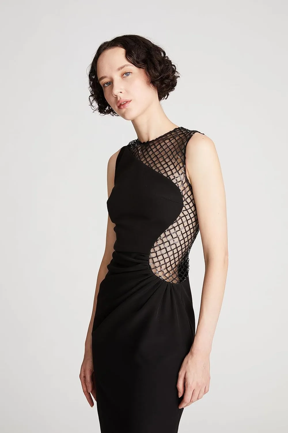 HALSTON Women's Kenda Dress in Crepe & Sequin