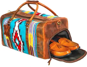 Handmade Premium Duffle Bag leather heavy duty Gym Sports Airplane Overnight Luggage Carry On Unisex Travel Hand woven Rug Bag Wollen Bag Gift for His/Her_05