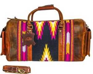 Handmade Premium Duffle Bag leather heavy duty Gym Sports Airplane Overnight Luggage Carry On Unisex Travel Hand woven Rug Bag Wollen Hand Bag Gift for His/Her (RUG DUFFLE BAG STYLE_04)