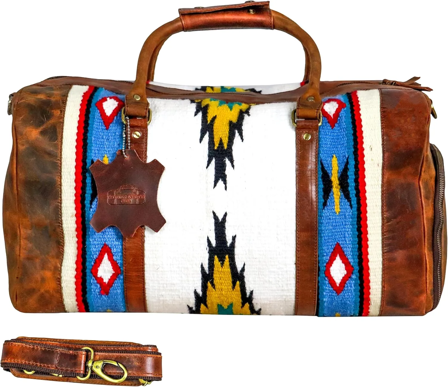Handmade Premium Duffle Bag leather heavy duty Gym Sports Airplane Overnight Luggage Carry On Unisex Travel woven Rug Bag Wollen Bag Gift His/Her MO2