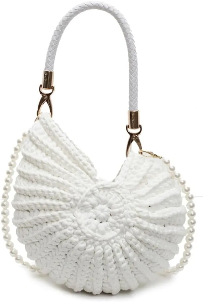 Handwoven Seashell Hobo Bags Women Crochet Summer Beach Bag Boho Knitted Evening Clutch Purses Hobo Crossbody Shoulder Bag
