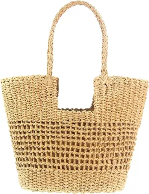 Handwoven Straw Vintage Purse Bag Bohemian Hollow Out Straw Beach Bag Casual Handbag Shoulder Bag Tote Rattan Vacation Bag