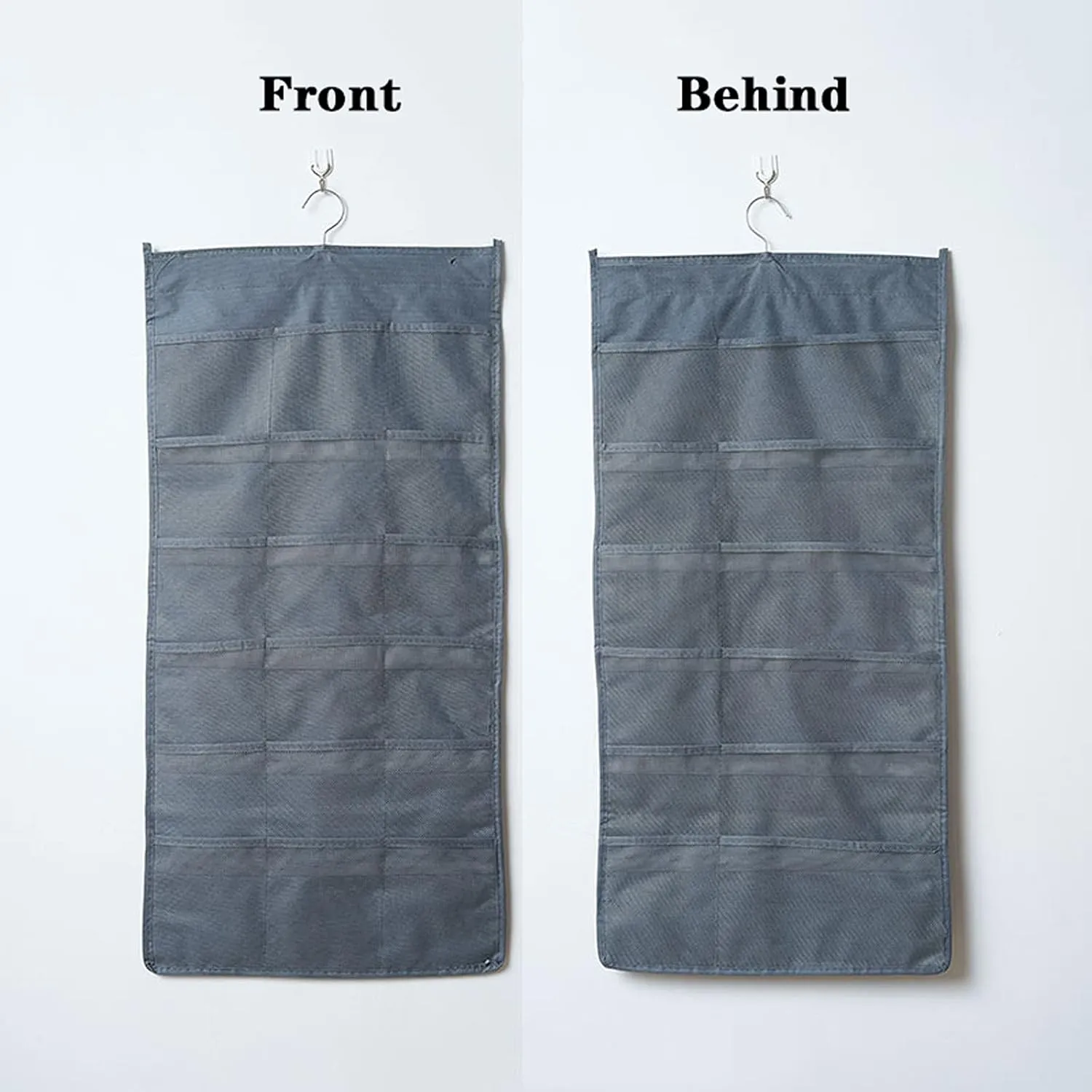 Hanging Storage Pouch, Hanging Closet Organizer Household Wall-Mounted Underwear Storage Bag with Dual-Sided 30 Pockets, Mesh Pocket with Metal Hanger(Gray)