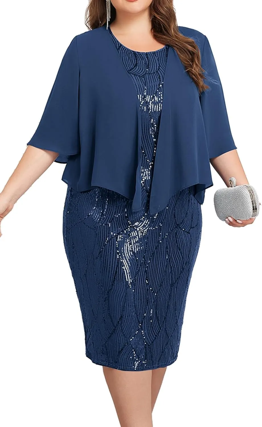 Hanna Nikole Womens Plus Size Sequin Party Dress 2 Piece Cocktail Formal Dress with Jacket Mother of The Bride Dress Sets