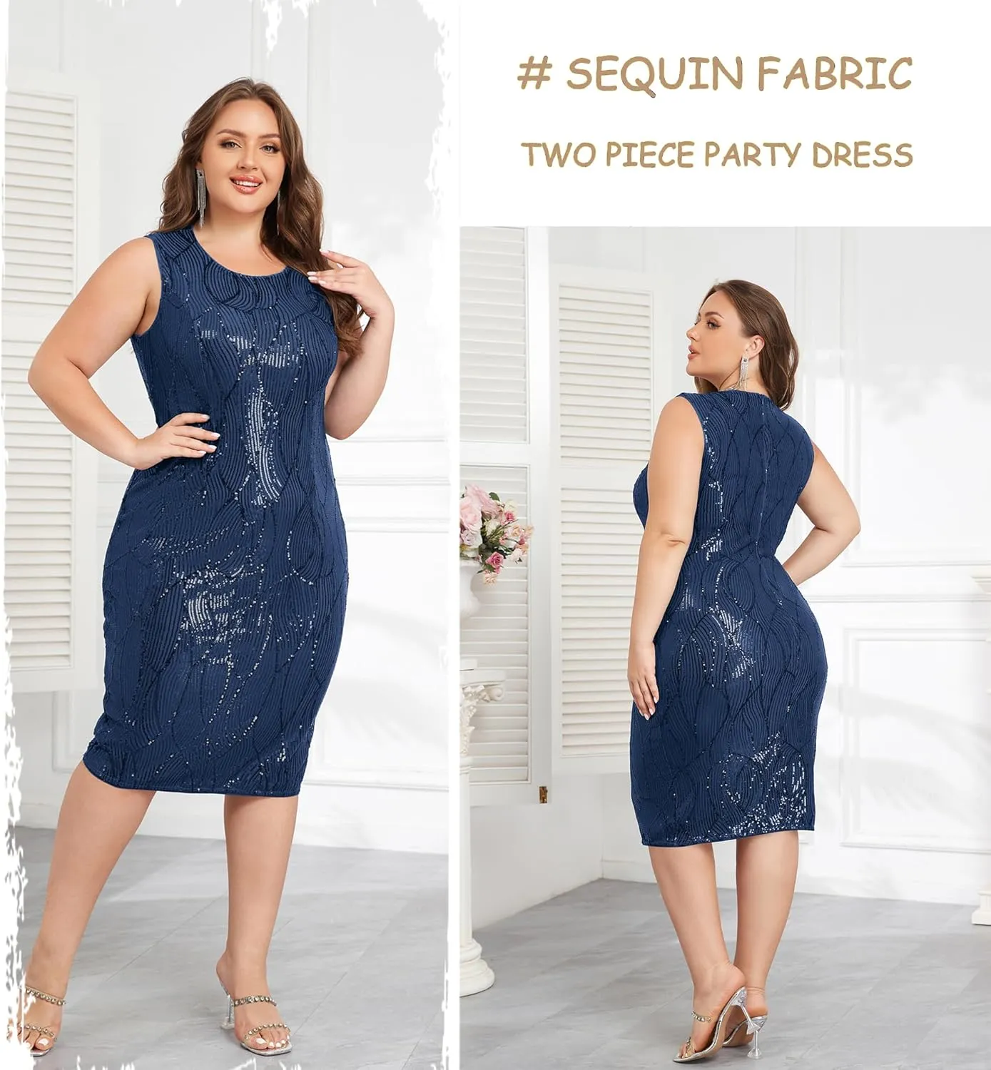 Hanna Nikole Womens Plus Size Sequin Party Dress 2 Piece Cocktail Formal Dress with Jacket Mother of The Bride Dress Sets