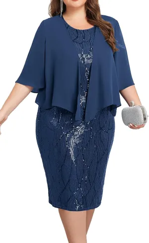 Hanna Nikole Womens Plus Size Sequin Party Dress 2 Piece Cocktail Formal Dress with Jacket Mother of The Bride Dress Sets