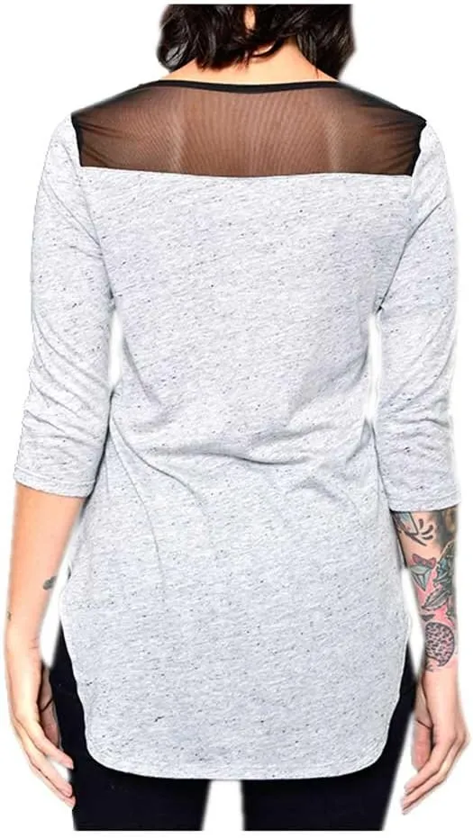 Harley-Davidson Women's Fall Fresh Embellished Mesh 3/4 Sleeve Top, Gray
