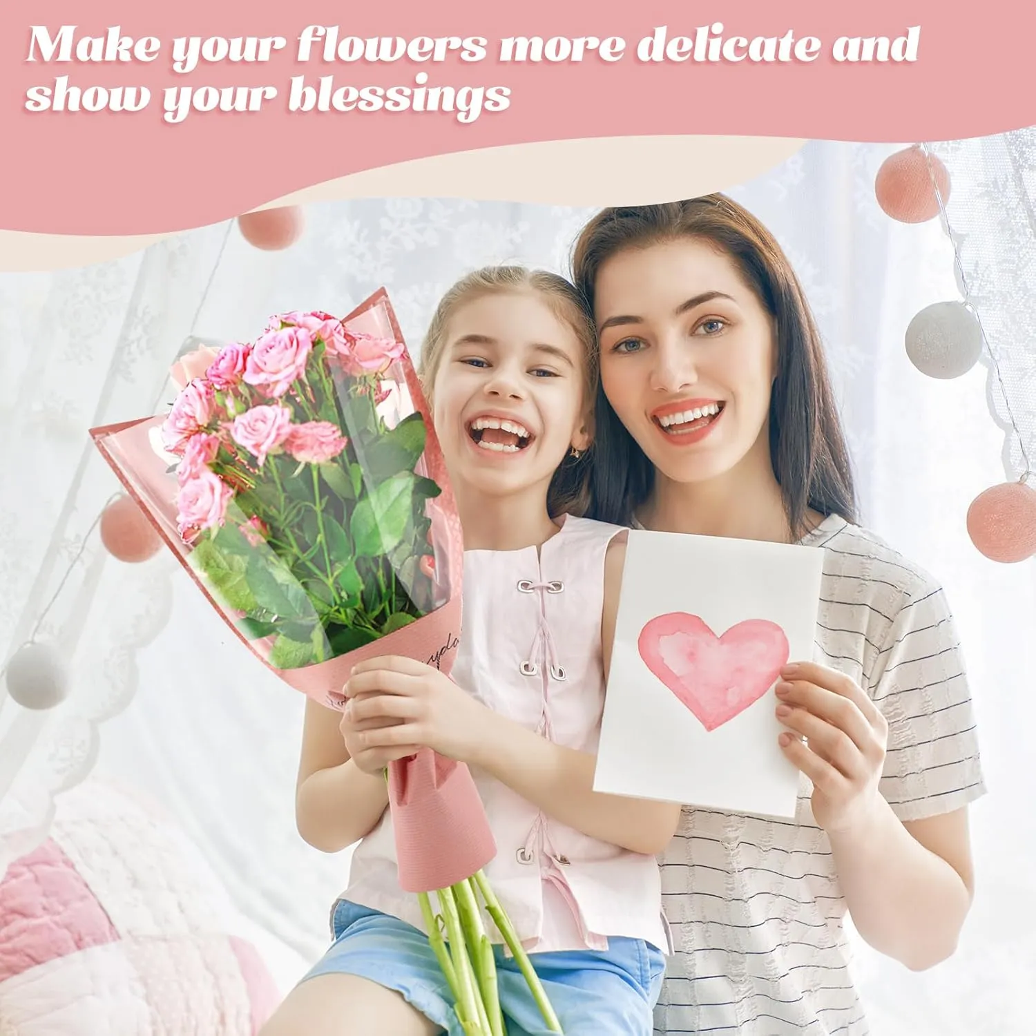 Harloon 100 Pcs Flower Wrapping Bags 11 x 5.1 x 17.3in Kraft Paper Flower Sleeves for Bouquet Clear Flower Wrapping Paper Multiple Flower Packaging Bag for Mother's Day Anniversary Wedding (Colorful)
