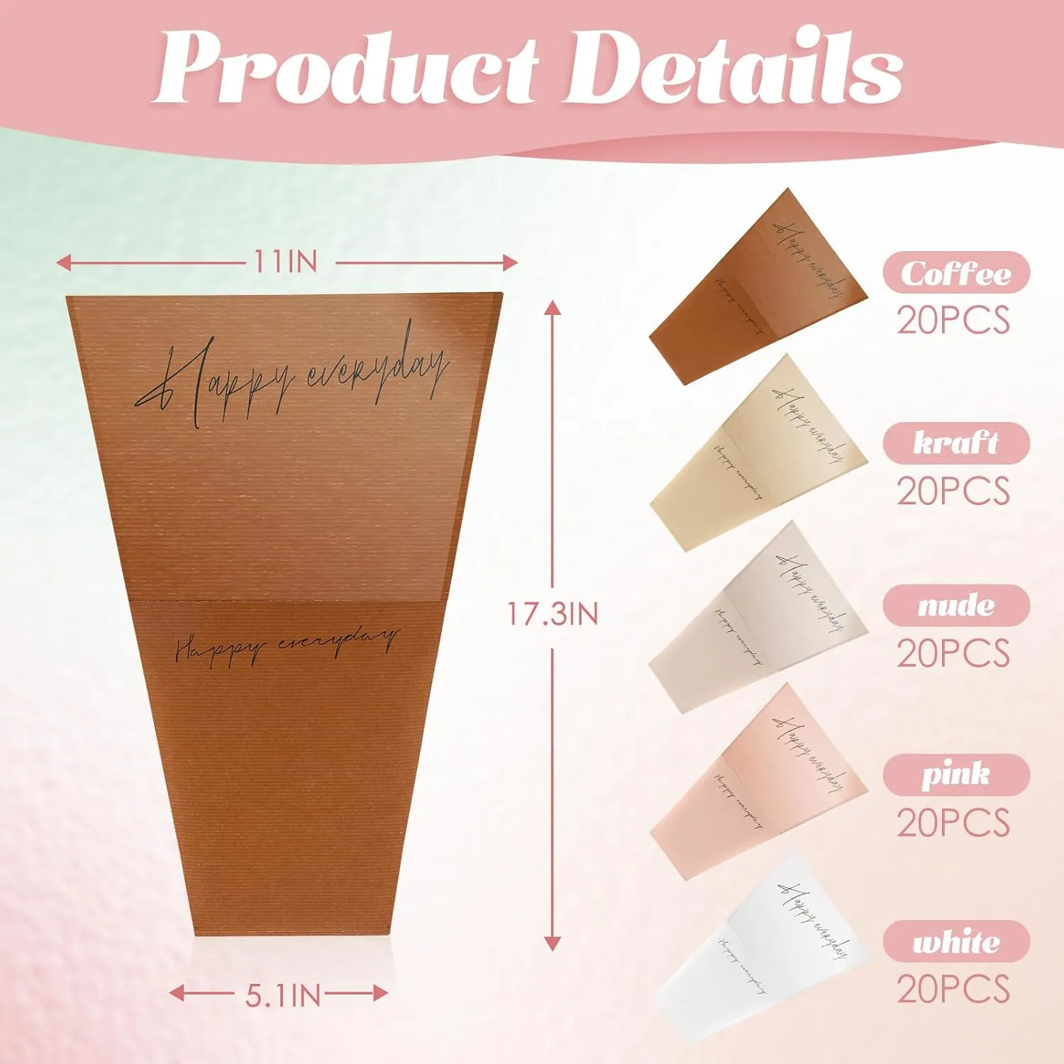 Harloon 100 Pcs Flower Wrapping Bags 11 x 5.1 x 17.3in Kraft Paper Flower Sleeves for Bouquet Clear Flower Wrapping Paper Multiple Flower Packaging Bag for Mother's Day Anniversary Wedding (Colorful)