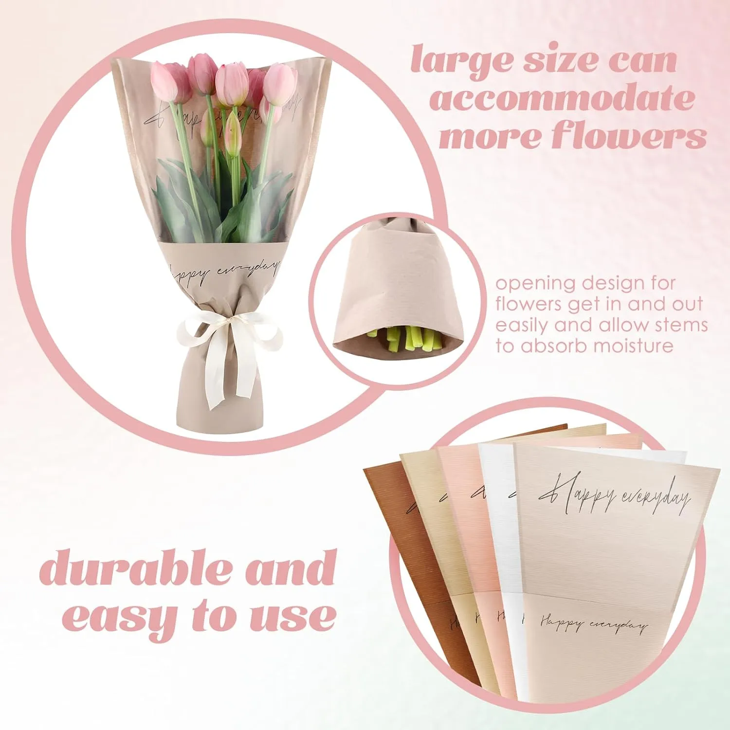 Harloon 100 Pcs Flower Wrapping Bags 11 x 5.1 x 17.3in Kraft Paper Flower Sleeves for Bouquet Clear Flower Wrapping Paper Multiple Flower Packaging Bag for Mother's Day Anniversary Wedding (Colorful)