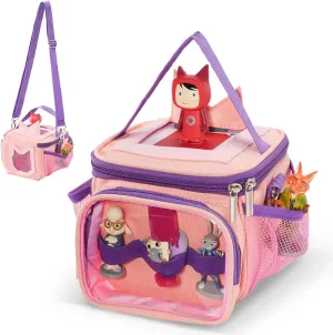 Hautton Carrying Case for Toniebox, Portable Storage Travel Bag for Tonies Figures Charging Station with Shoulder Strap Handle and Toniebox Ears Cover -Pink