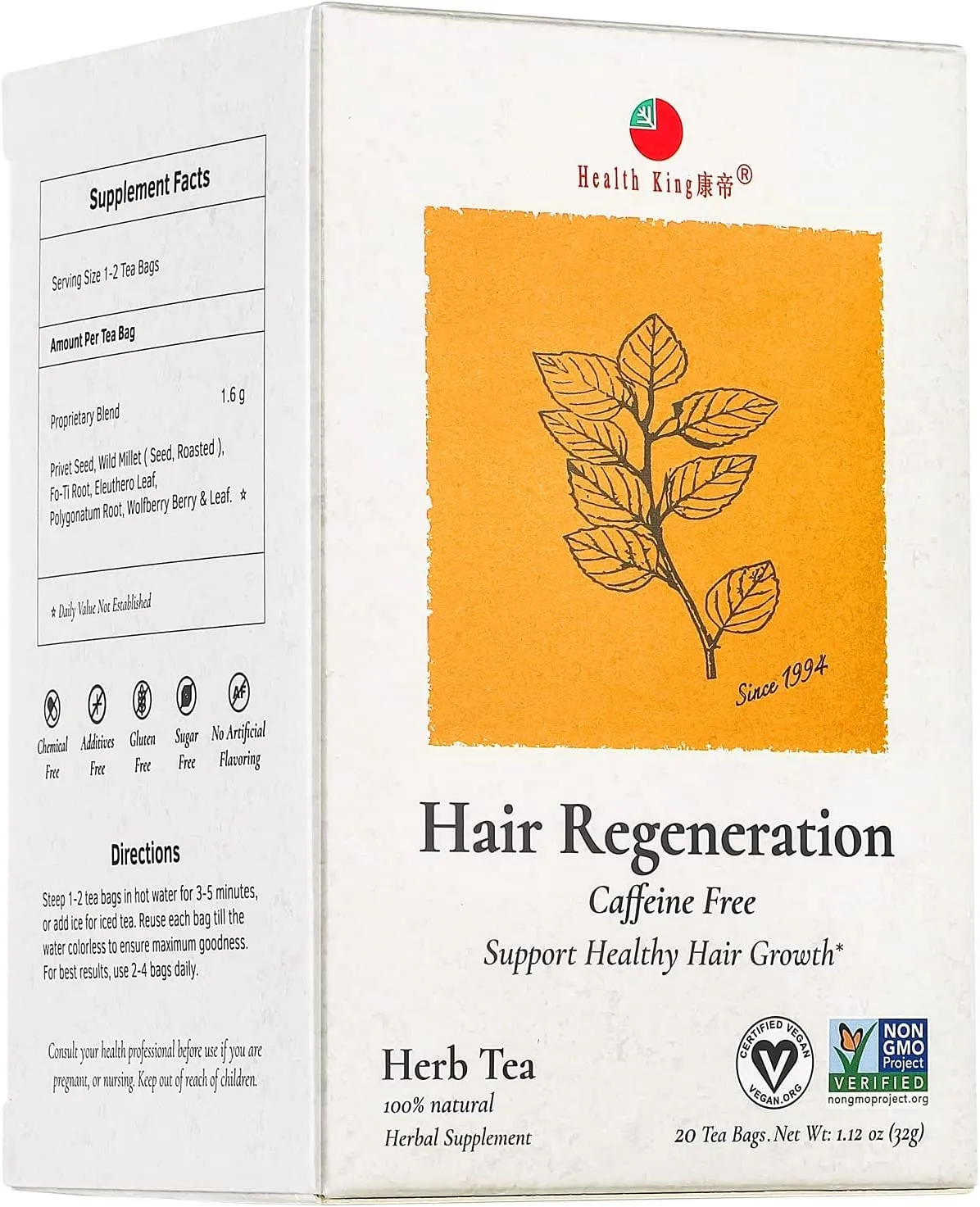Health King Hair Regeneration Herb Tea Bags - 20 Count, 1.12 Ounce ( 5 Pack)