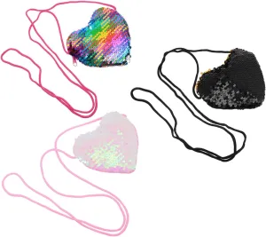 Heart Shape Coin Purse 3pcs Chic Sequin Bag Practical Coin Pouch Lanyard Random