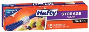 Hefty Onezip Slider Bags, Storage, Gallon, 15 Count (Pack of 4) 60 Bags Total