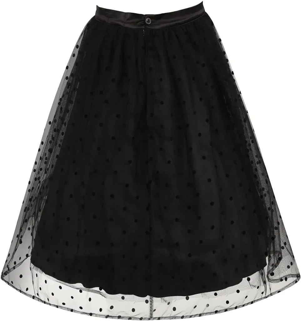 Hell Bunny Amandine 50's Black Flocked Tulle Polka Dot Skirt