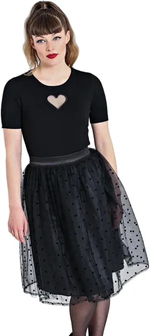 Hell Bunny Amandine 50's Black Flocked Tulle Polka Dot Skirt