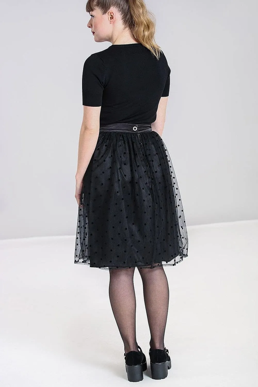 Hell Bunny Amandine 50's Black Flocked Tulle Polka Dot Skirt