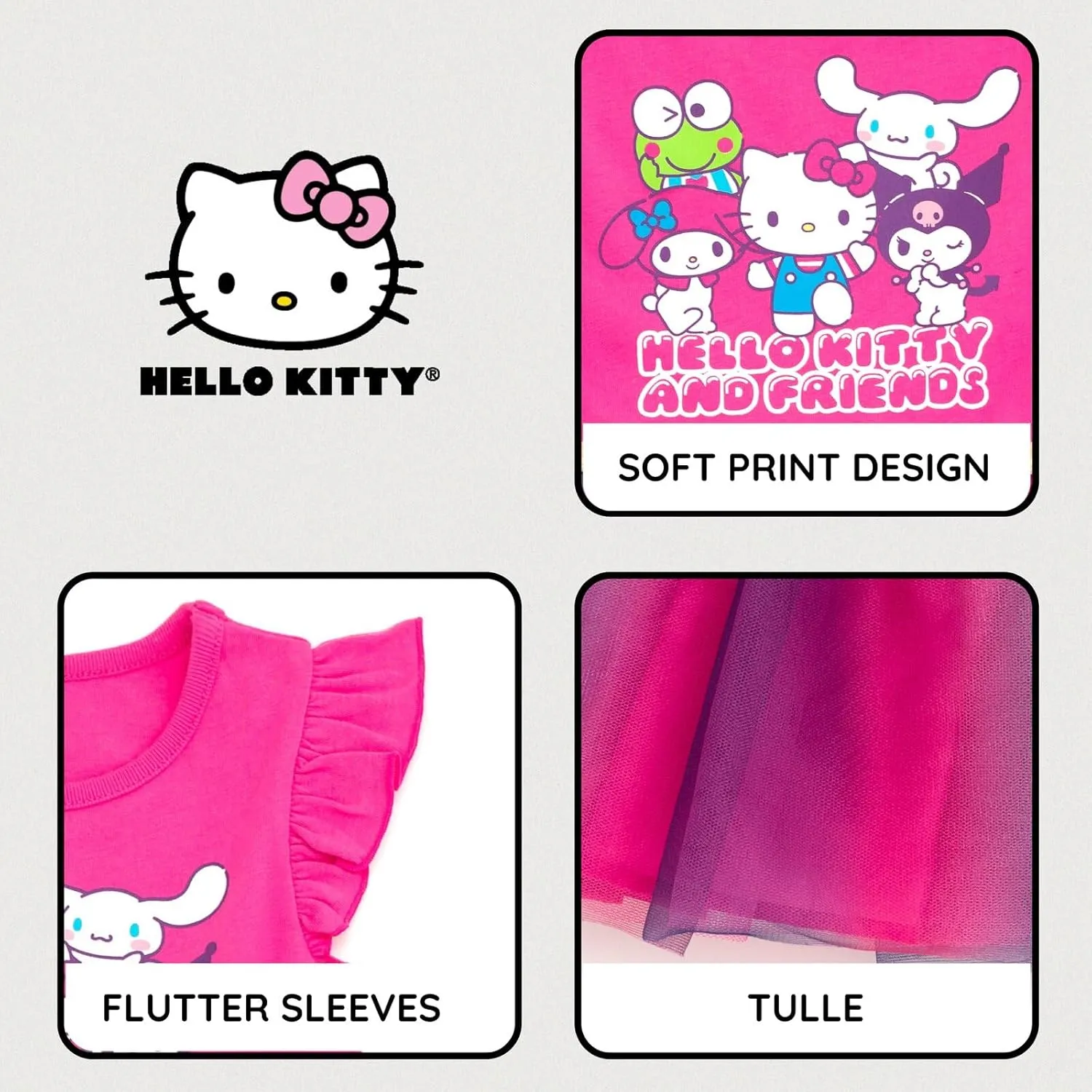 Hello Kitty July 4th Girls Tulle Tutu Dress Toddler to Big Kid Sizes (2T - 14-16)