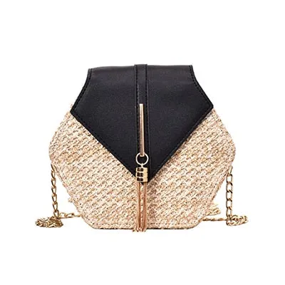 Hexagon Straw Bag For Women 2019 Summer Woven Beach Crossbody Bags Ladies Small Purses and Handbags Female Travel Messenger Bag