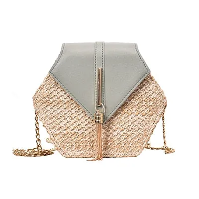 Hexagon Straw Bag For Women 2019 Summer Woven Beach Crossbody Bags Ladies Small Purses and Handbags Female Travel Messenger Bag
