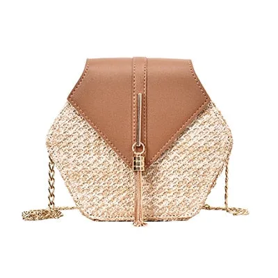 Hexagon Straw Bag For Women 2019 Summer Woven Beach Crossbody Bags Ladies Small Purses and Handbags Female Travel Messenger Bag