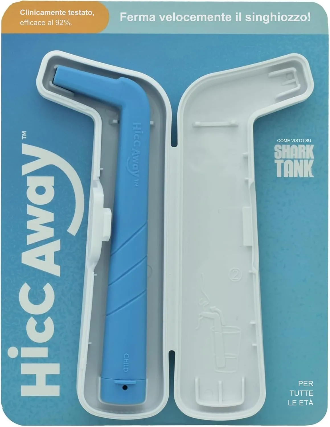 HICCAWAY Hiccup Straw - Stops Hiccups Naturally & Fast - As Seen On Shark Tank - Clinically Proven Relief for All Ages, Children & Adults - Lightweight, Reusable, & Safe Case, Blue 1 Pack