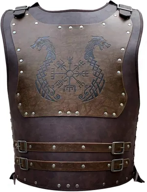 HiiFeuer Viking Warrior PU Leather Chest Armor, Retro Knight Leather Body Armor, Medieval Armor for LARP/Cosplay (Dragon Brown)