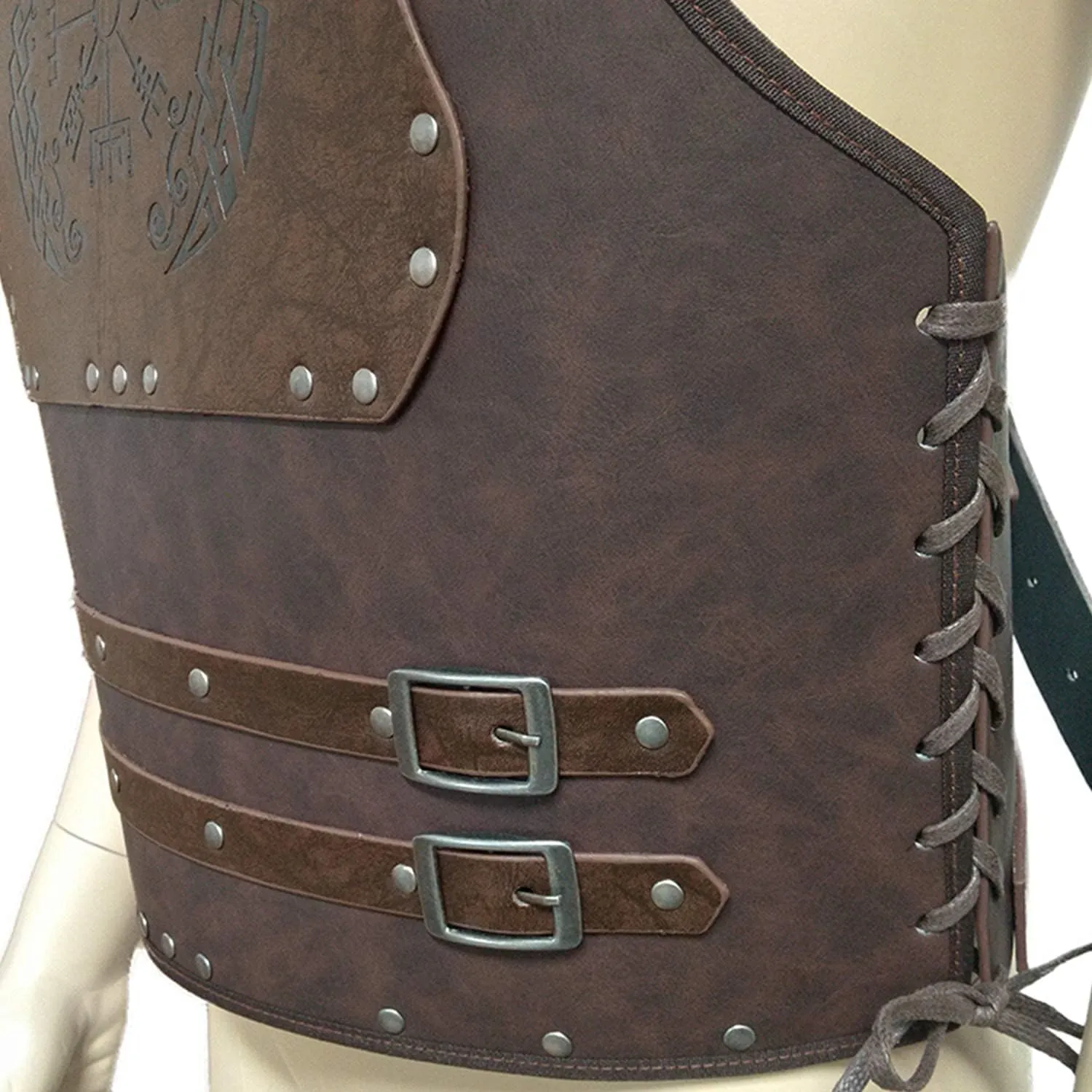 HiiFeuer Viking Warrior PU Leather Chest Armor, Retro Knight Leather Body Armor, Medieval Armor for LARP/Cosplay (Dragon Brown)