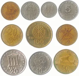 HOBBY OF KINGS 10 Mixed Lot Greece Greek Coins Pre Euro 1954 - 2002 Drachma Lepta | Perfect Choice for Your Coin Bank Coin Holders and Coin Album
