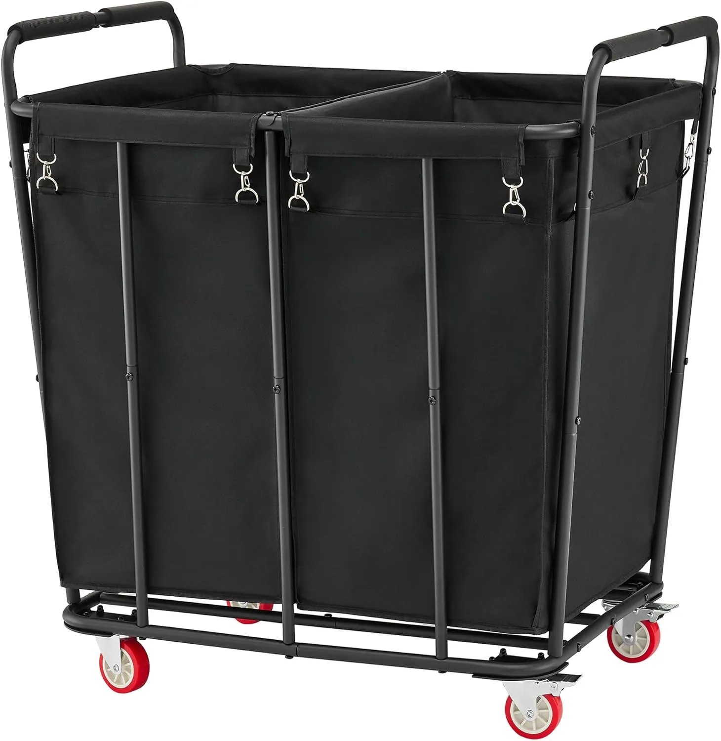 Hoctieon 2 Section Laundry Sorter Cart, 400L Rolling Hamper with Wheels, Industrial Laundry Basket Organizer, Extra Large Dirty Clothes Hamper for Home & Hotel, Heavy Duty, Black