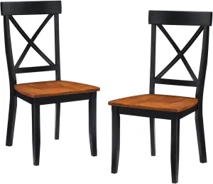 Home Styles Classic Black and Oak Pair of Dining Chairs, with Solid Hardwood Construction, Cottage Oak Finish, X-Style Back, and Mission Style Look, Set of Two